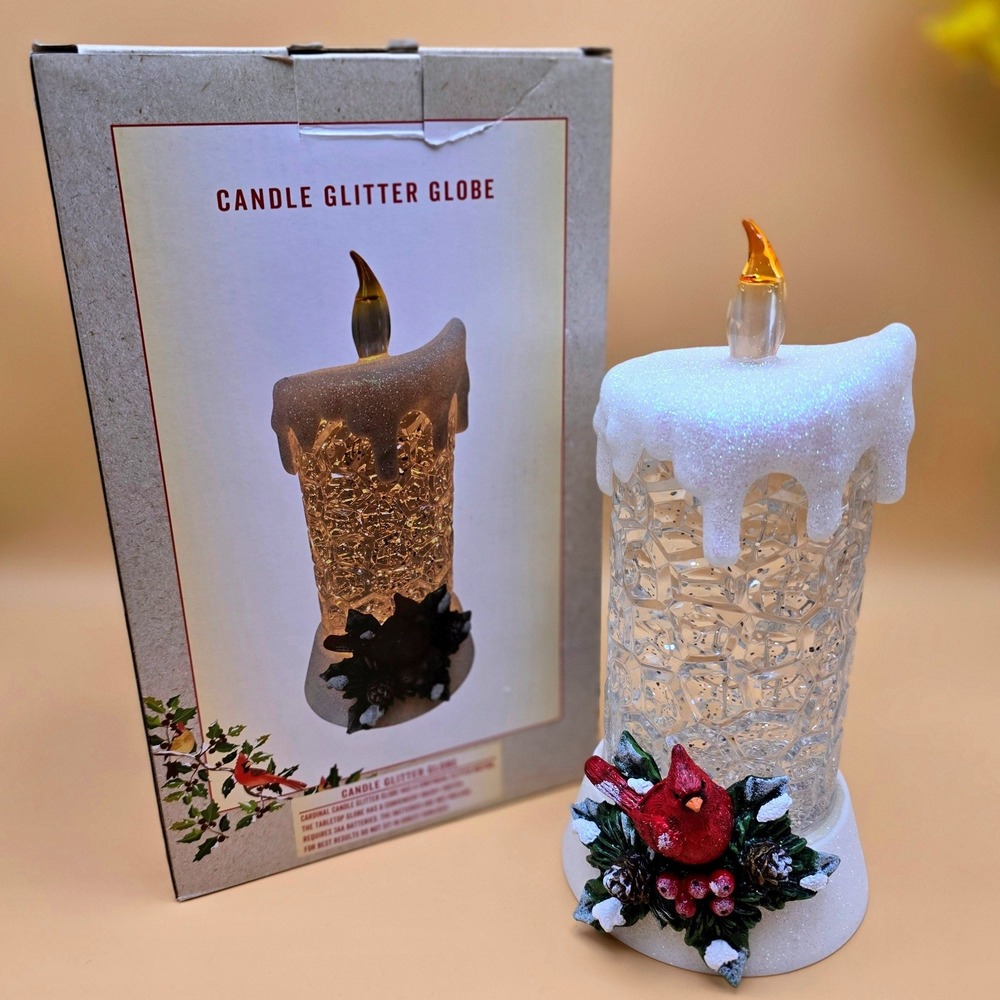 Cracker Barrel Cardinal Candle Glitter Globe Lighted Christmas Tabletop Decor